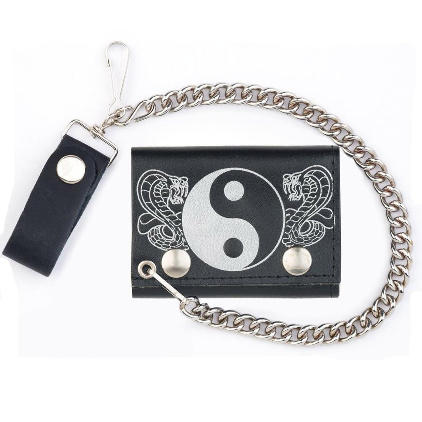 Yin Yang Cobra Snakes Trifold Leather Wallets with Chain