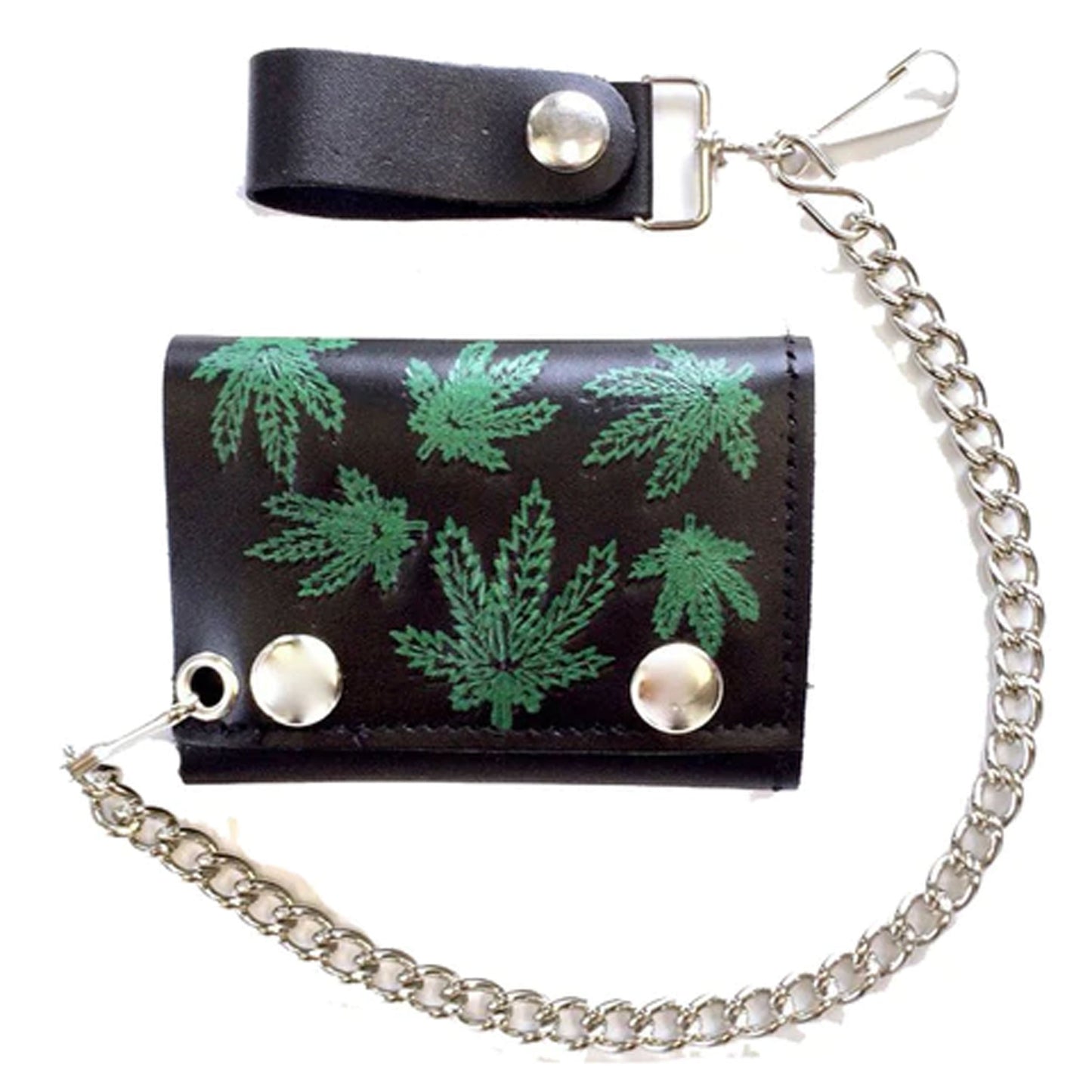 Multiple Pot Leaves Trifold Leather Wallets with Chain Wholesale - NoveltiesMart.com Wholesale