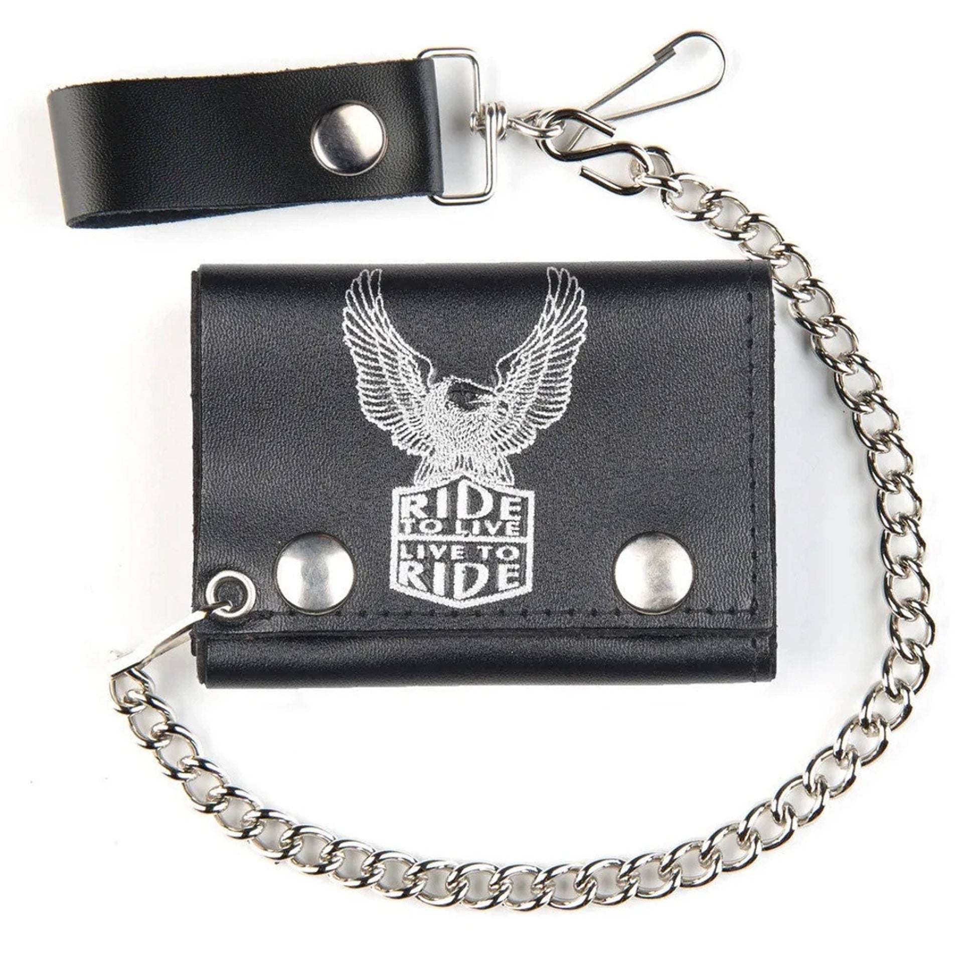 Ride to Live Eagle Wings Up Trifold Leather Wallets with Chain - NoveltiesMart.com Wholesale