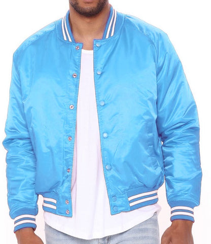 "Men's Adult Premium Bomber Varsity Jacket - Durable Genuine Leather with Ribbed Cuffs"