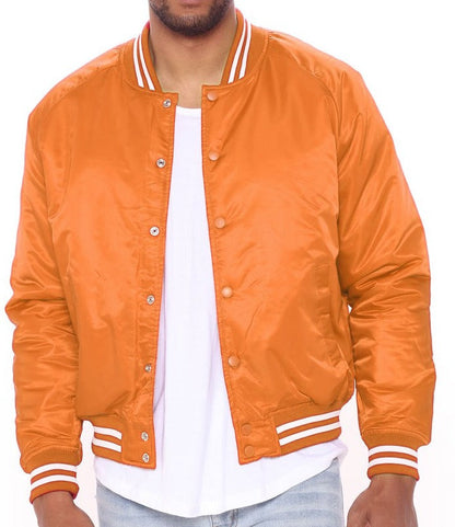 "Men's Adult Premium Bomber Varsity Jacket - Durable Genuine Leather with Ribbed Cuffs"