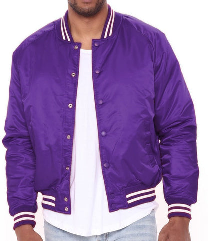 "Men's Adult Premium Bomber Varsity Jacket - Durable Genuine Leather with Ribbed Cuffs"