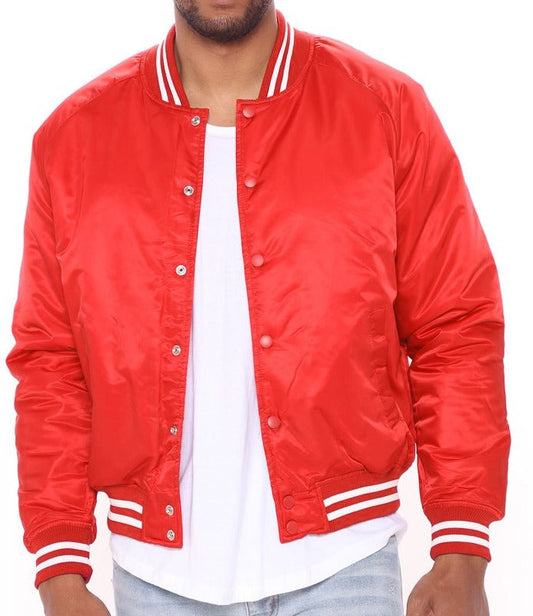 "Men's Adult Premium Bomber Varsity Jacket - Durable Genuine Leather with Ribbed Cuffs"