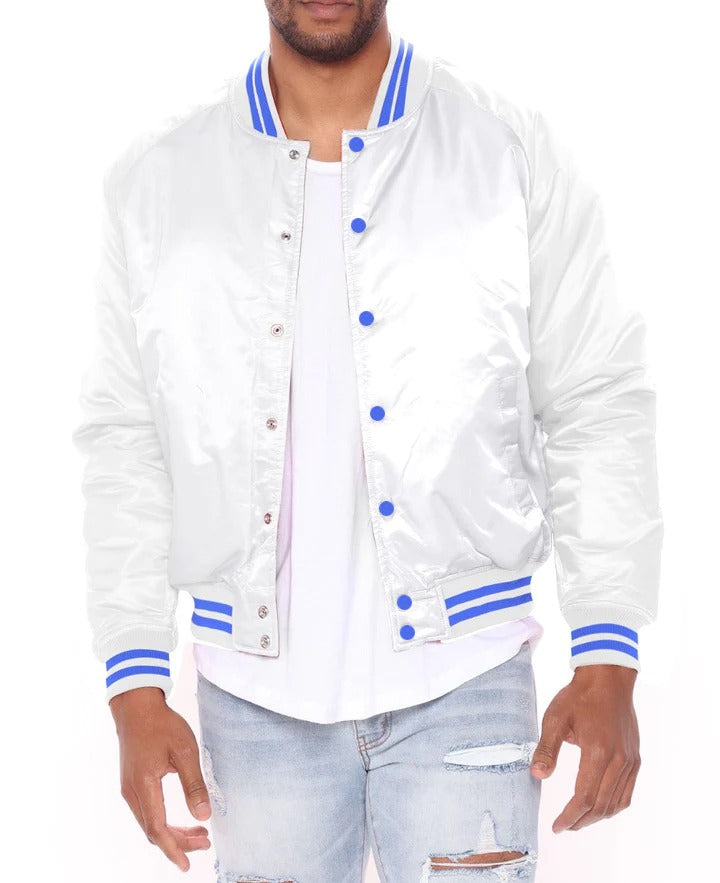 "Men's Adult Premium Bomber Varsity Jacket - Durable Genuine Leather with Ribbed Cuffs"