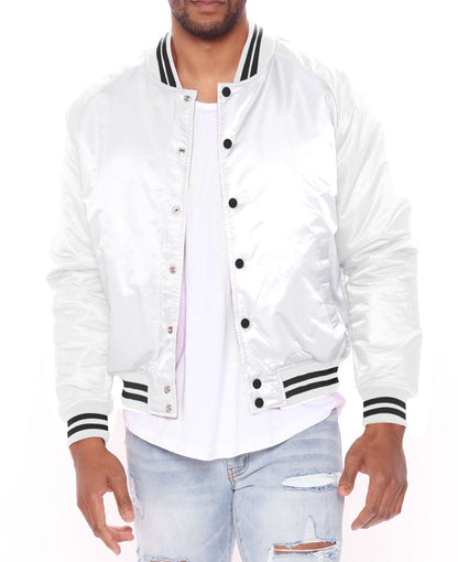 "Men's Adult Premium Bomber Varsity Jacket - Durable Genuine Leather with Ribbed Cuffs"