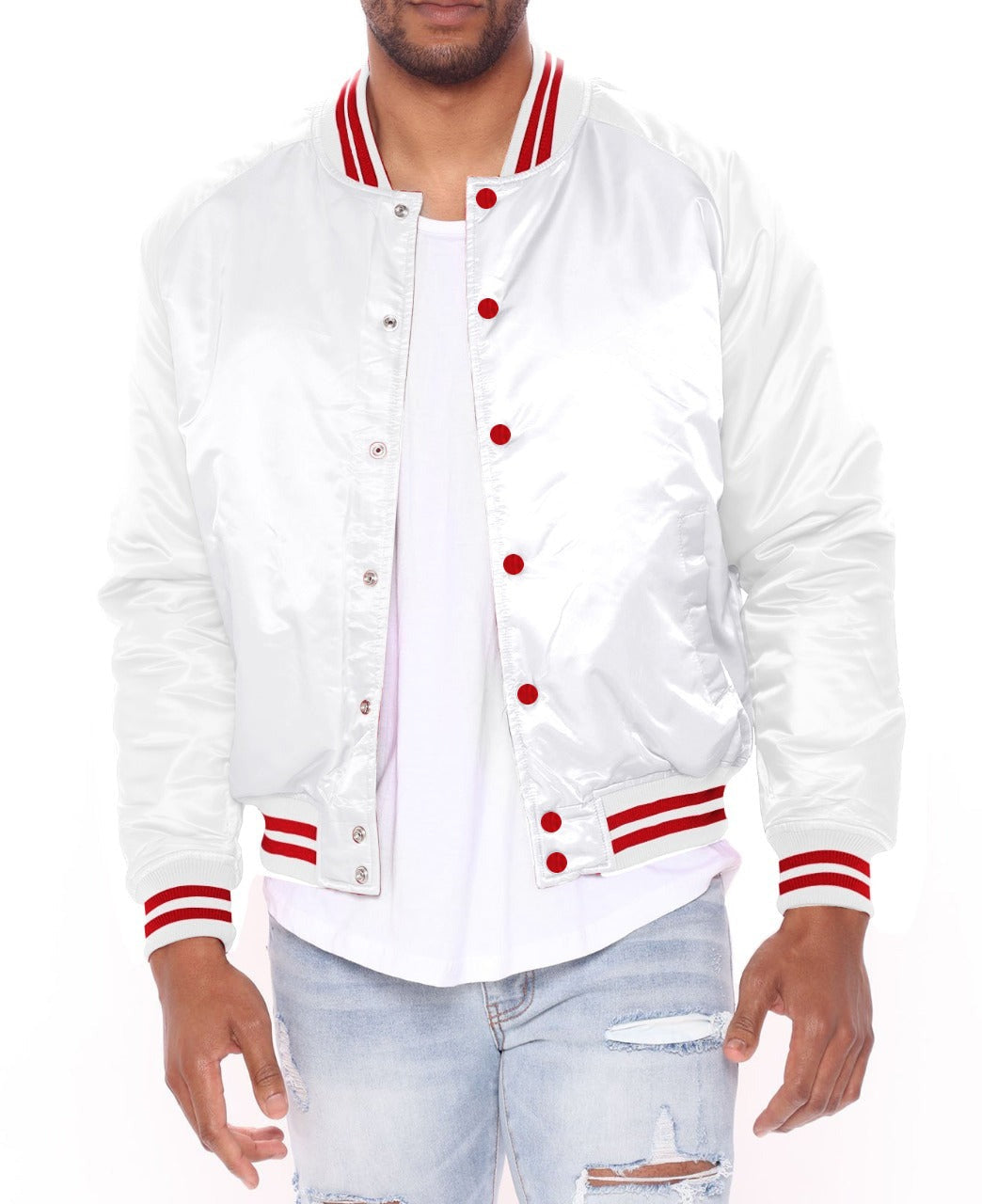 "Men's Adult Premium Bomber Varsity Jacket - Durable Genuine Leather with Ribbed Cuffs"