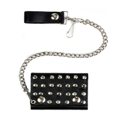 Silver Studded Trifold Leather Wallets with Chain - NoveltiesMart.com Wholesale