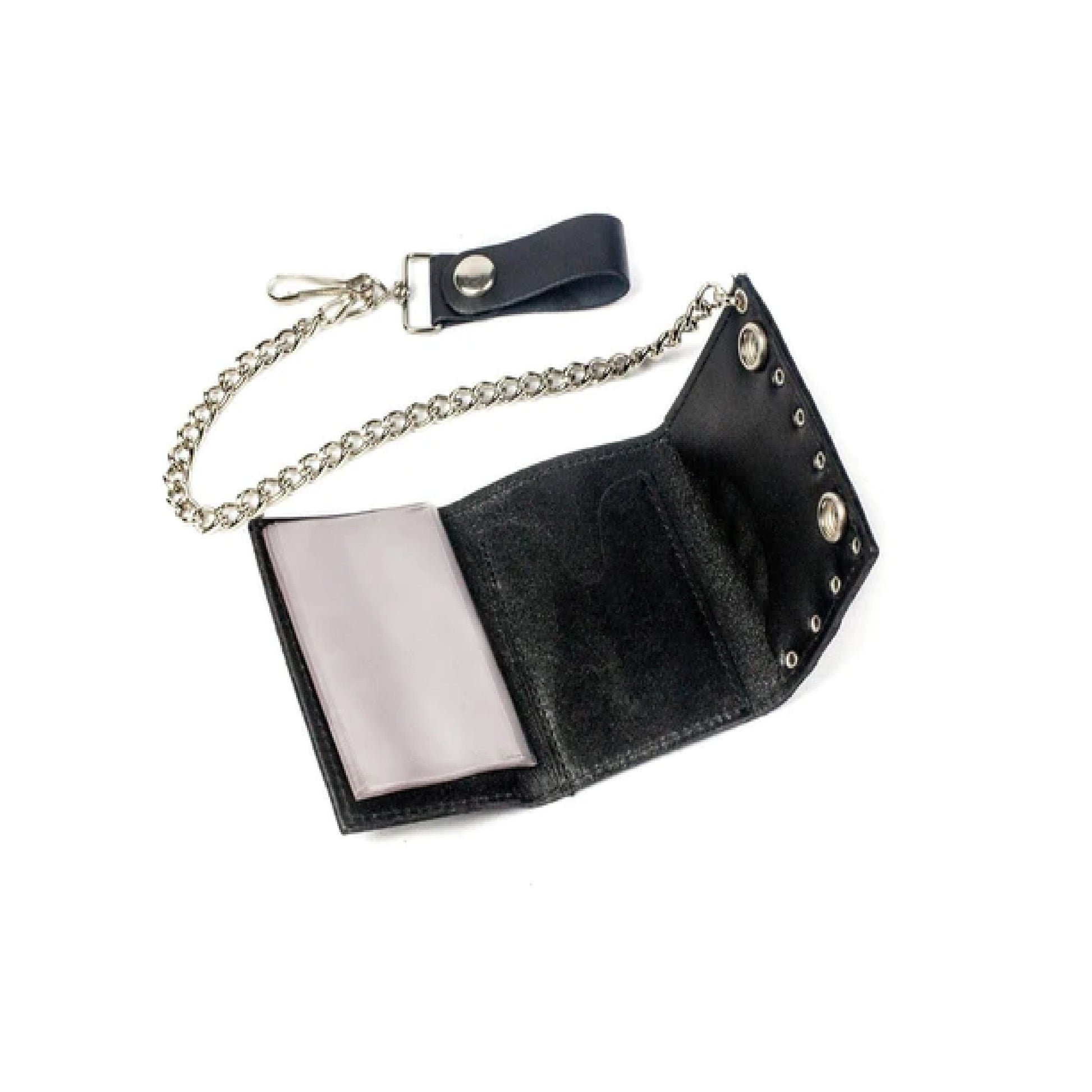 Silver Studded Trifold Leather Wallets with Chain - NoveltiesMart.com Wholesale