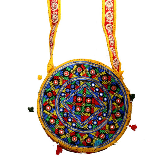 Handmade Circular Ethnic Bag With Long Handle