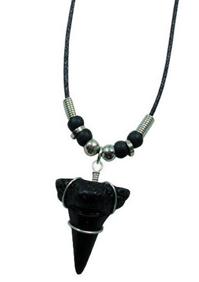 Black Shark Tooth Rope Necklace - 18 Inch with Silver Beads - Wholesale