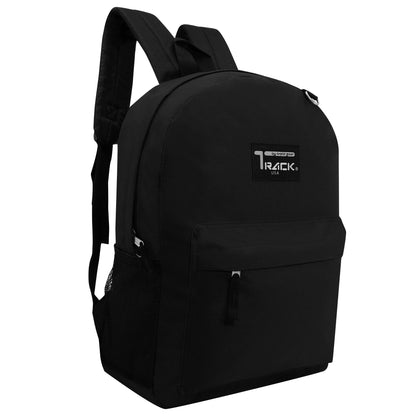 12 Black Wholesale Track Brand 17" Backpacks and 12 School Supply Kits of Your Choice