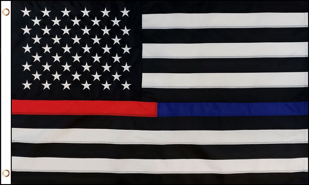 Black White American Red/Blue Thin Line 3x5 Flag - High Quality