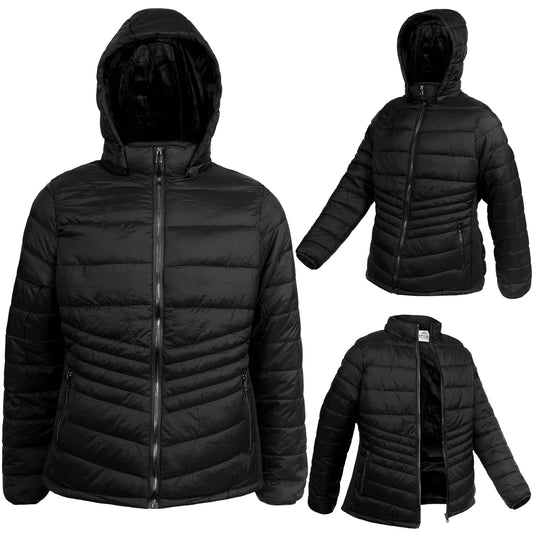 Women's Soft Black Puffer Wholesale Coats in Assorted Plus Sizes - Bulk Case of 12 Jackets