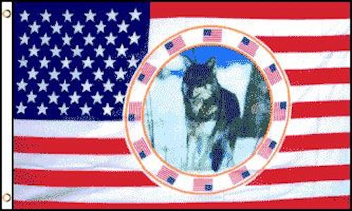 USA Single Wolf Circle 3' x 5' Flag - Bold Patriotic Wolf Design for Outdoor & Indoor Display