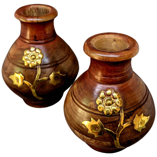 Wholesale Wooden Flower Pots with Brass Work