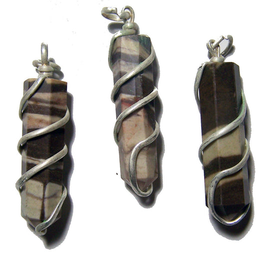 African Zebra Coil Wrapped Point Stone Pendant - Wholesale